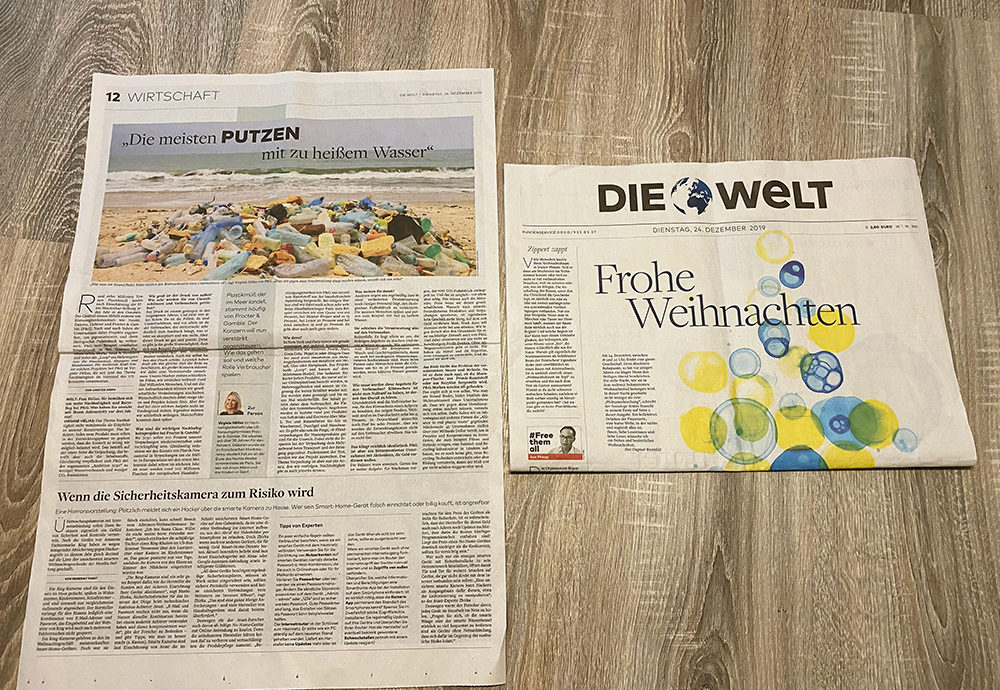 Die Welt - Business section - main page - „ Plastic garbage often produced by Procter & Gamble - P & G“